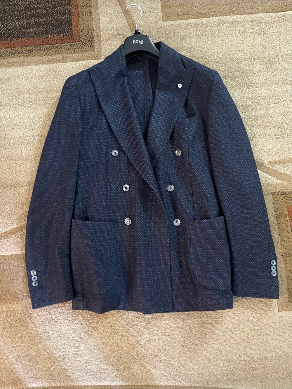 BOSS Navy Double-Breasted Pea Coat